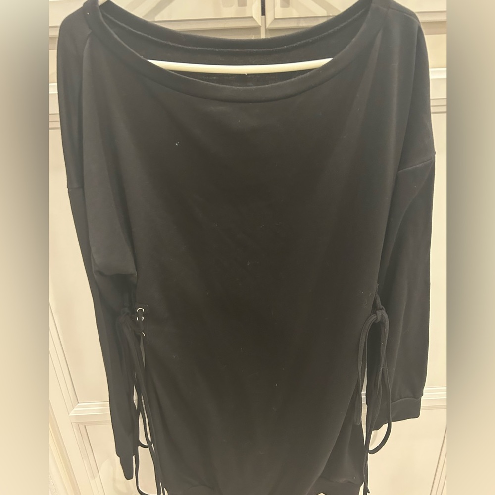 Long sleeve off the shoulder sweater dress black